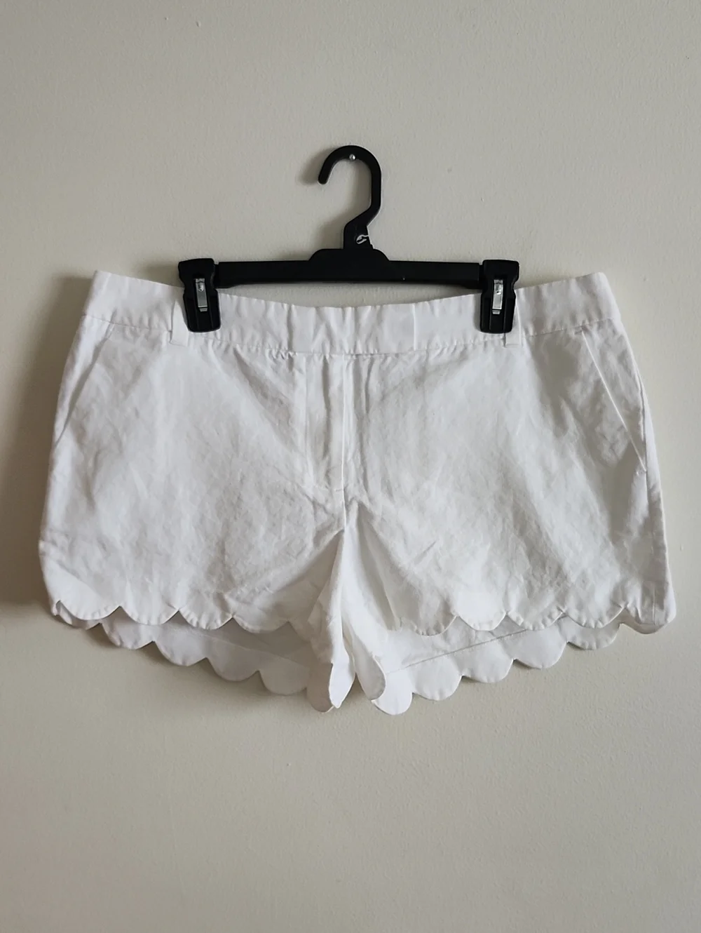 J. Crew White Cotton Linen Scalloped-Edge Shorts Womens 14
